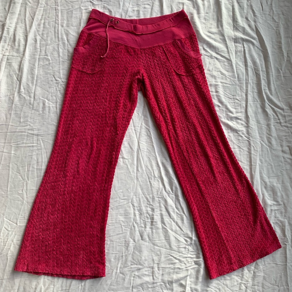 Women's Red Knit Track Pants - Casual Joggers - Picture 2 of 6